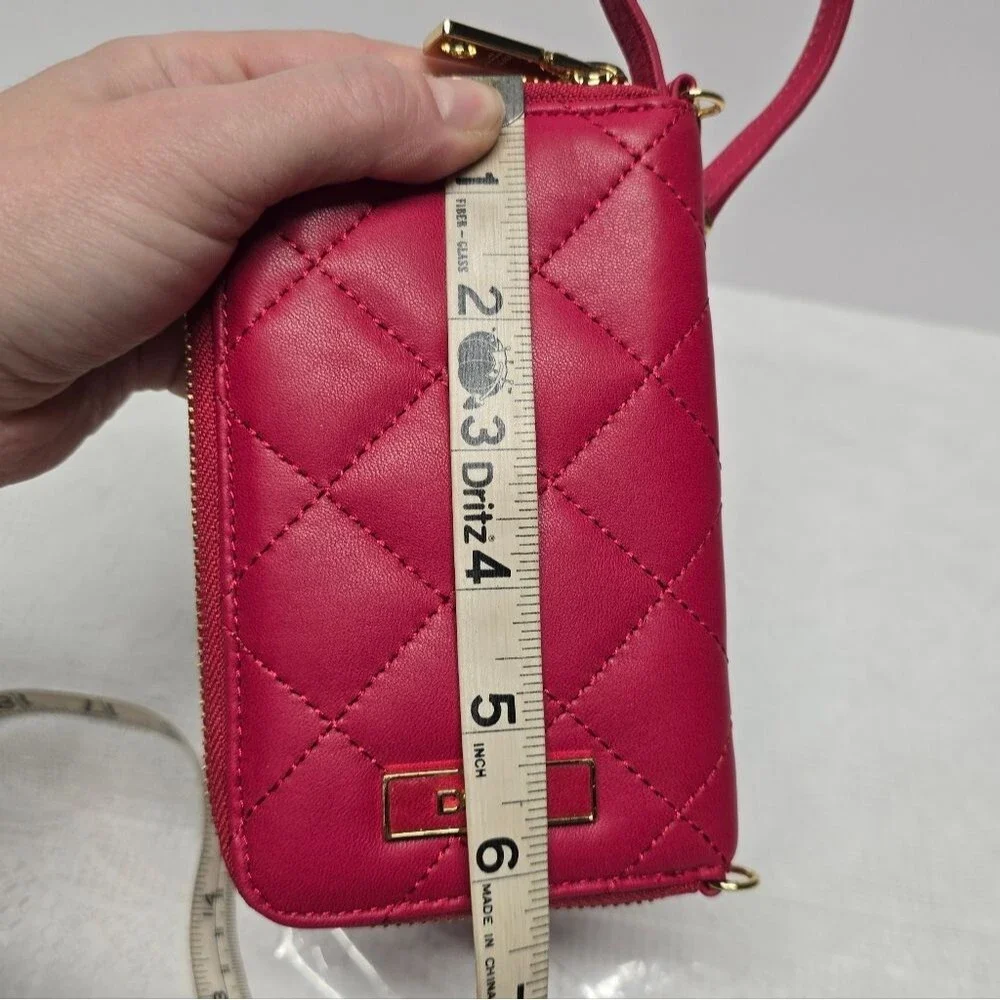 DKNY Hot Pink Fuchsia Quilted Genuine Leather Wallet Wristlet Cell Phone Case